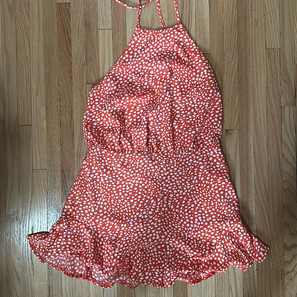 Red polka dot romper